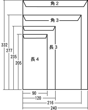 封筒印刷 角0 角1 角2 角3 長3 長4 窓付封筒